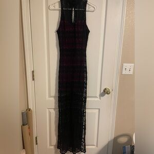 Fredrick’s Of Hollywood Sheer Purple Black Lace‎ Maxi Dress Size Medium